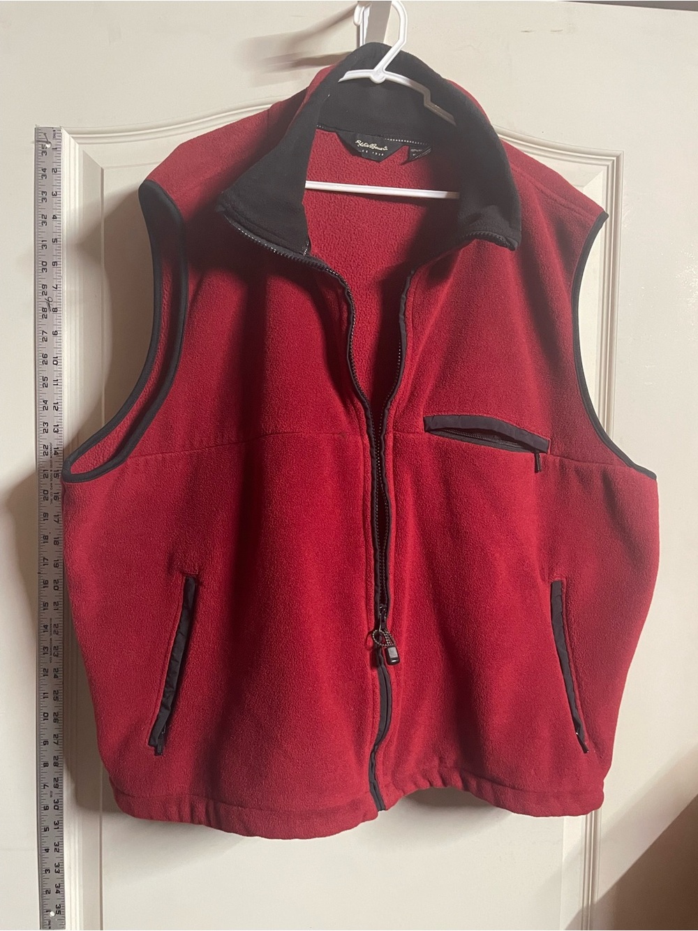 Eddie Bauer Red Fleece Vest with Black Trim